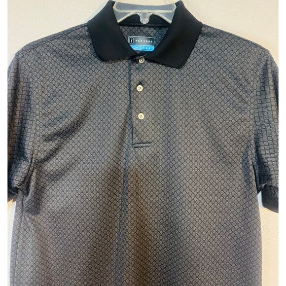 PGA Tour Men’s Golf Polo Shirt Medium Black Gray Pattern Collared activewear - Picture 3 of 8